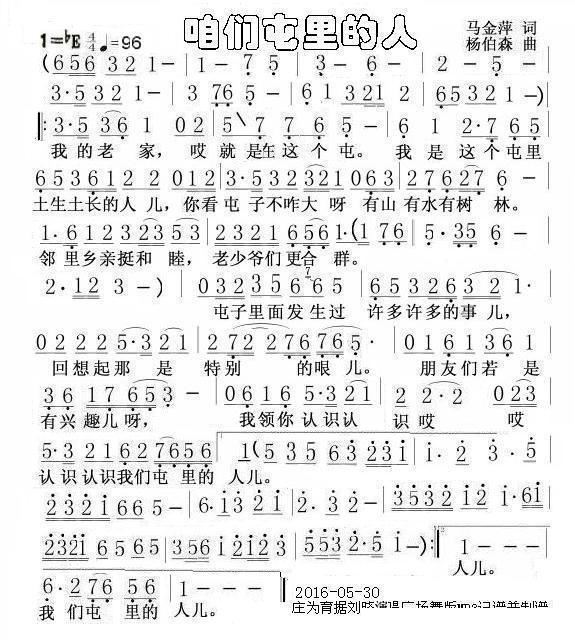 咱们屯里的人 刘晓 歌谱 简谱