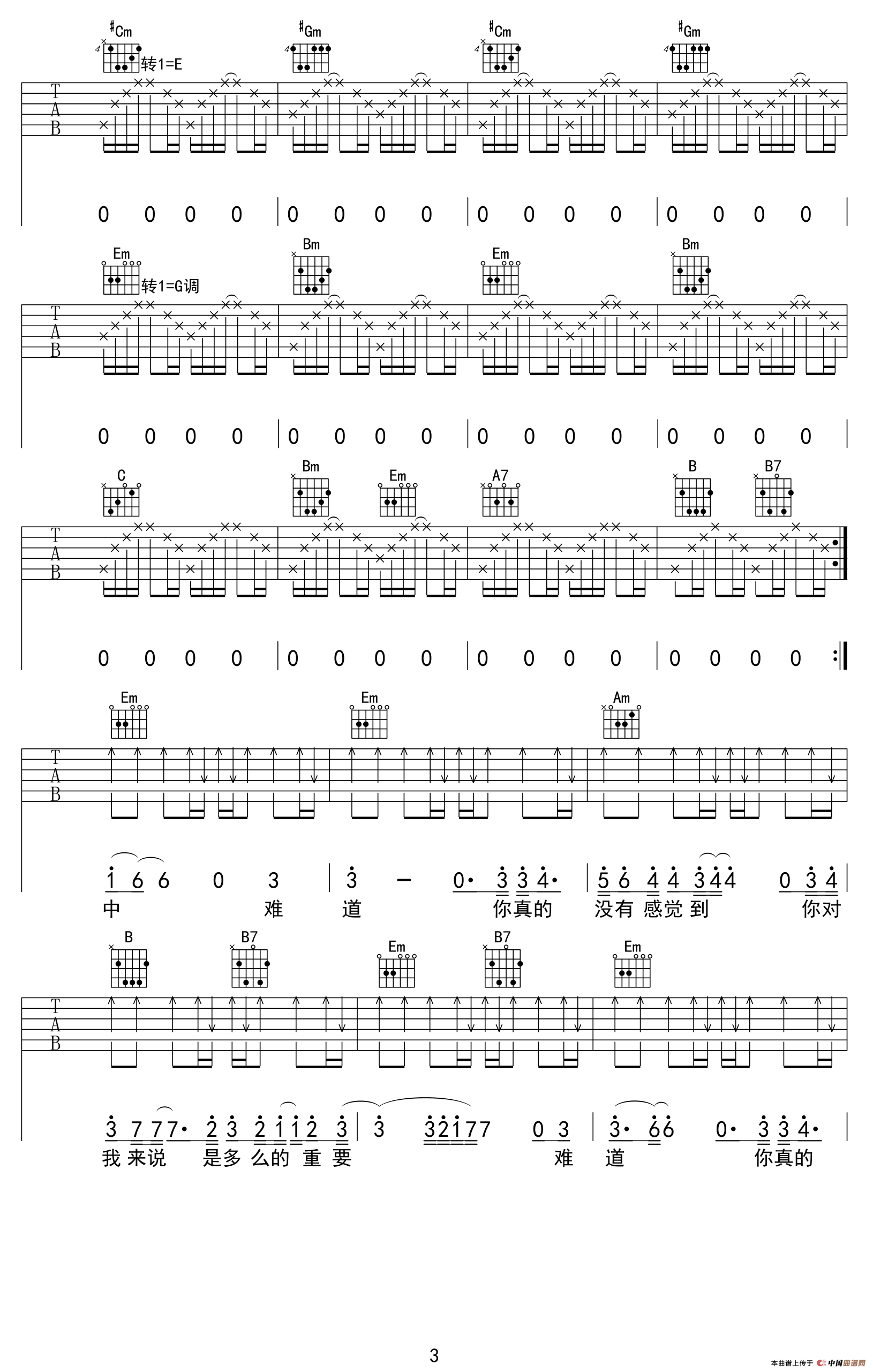 难道吉他谱_羽泉_C调弹唱59%单曲版 - 吉他世界