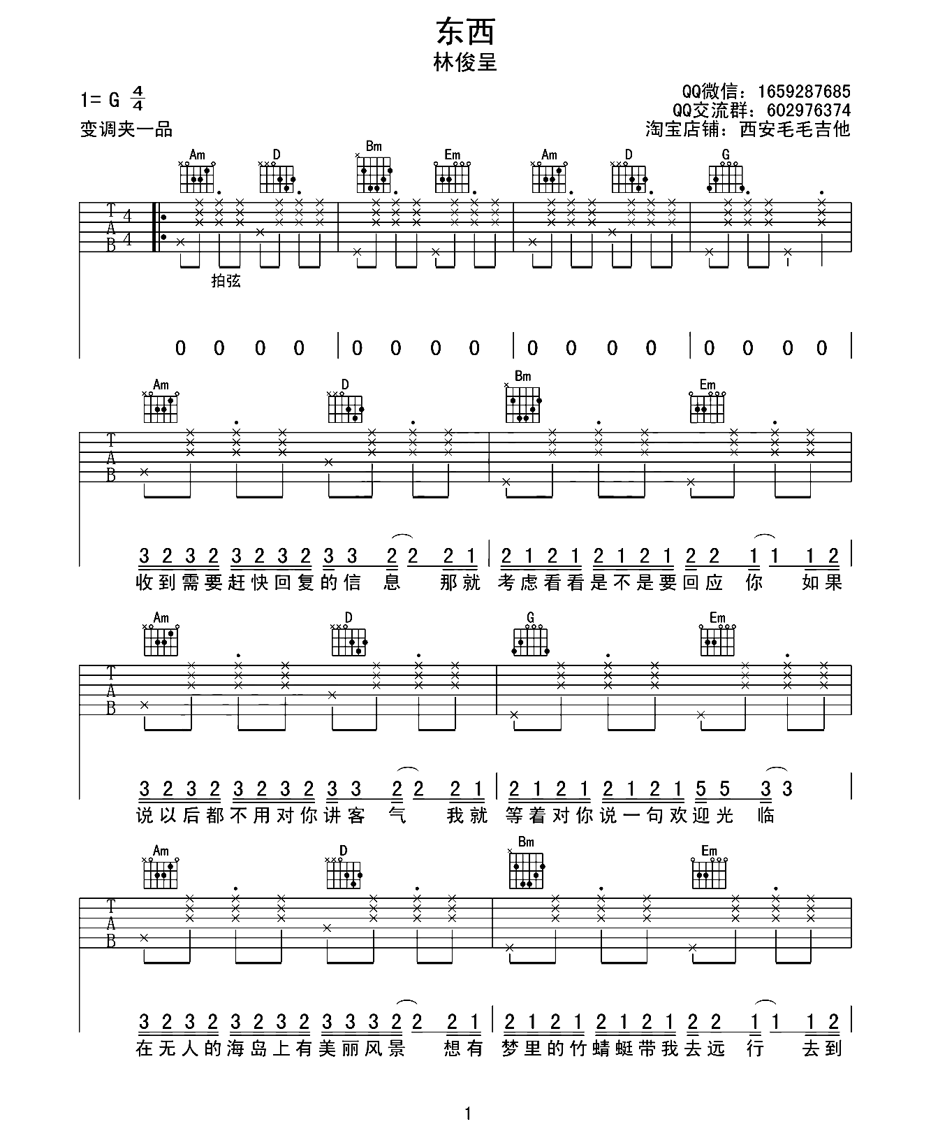 东西 西安毛毛吉他编配版