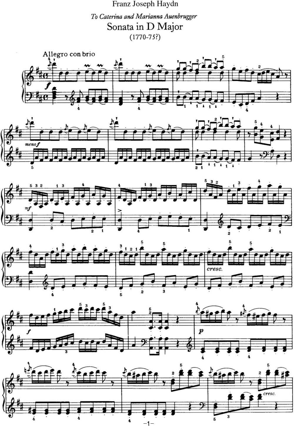 海顿 钢琴奏鸣曲 hob xvi 37 in d major