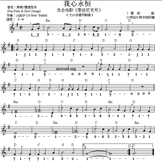 我的未来式谱子-世界名曲 双谱式 我心永恒
