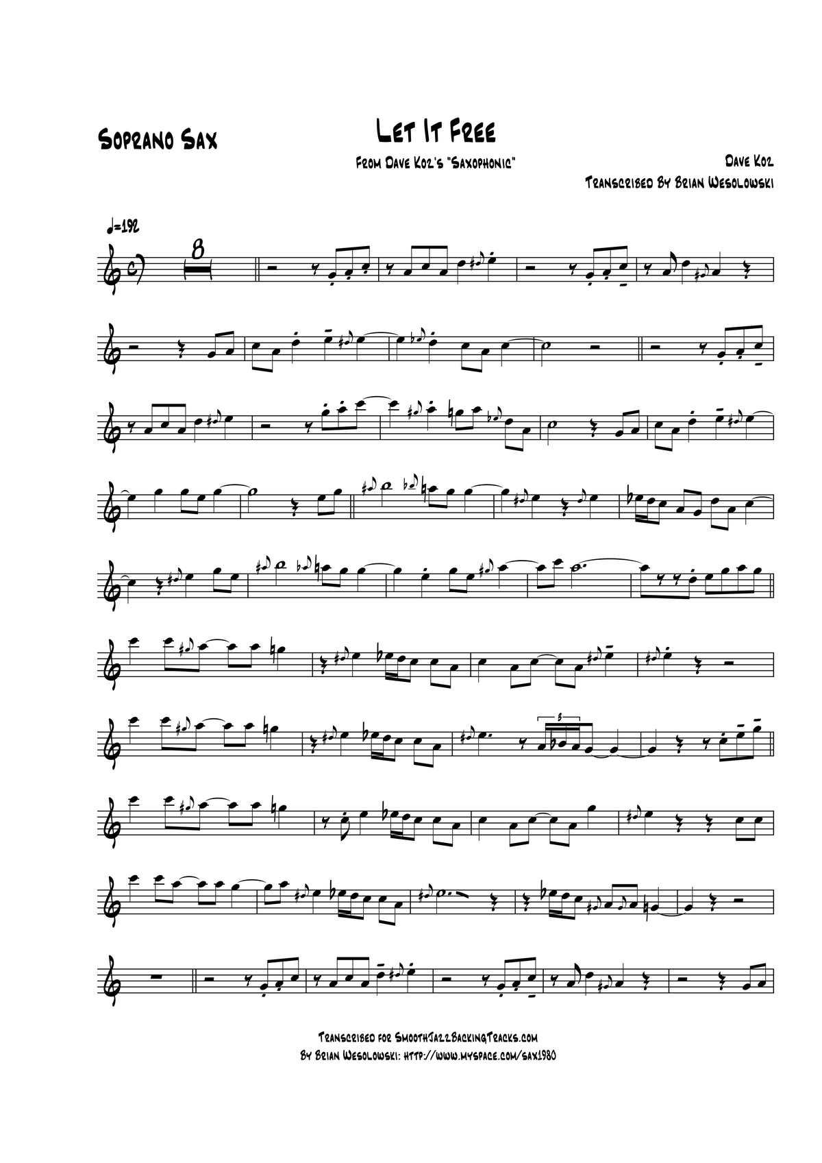 let it free 高音萨克斯 萨克斯谱 五线谱